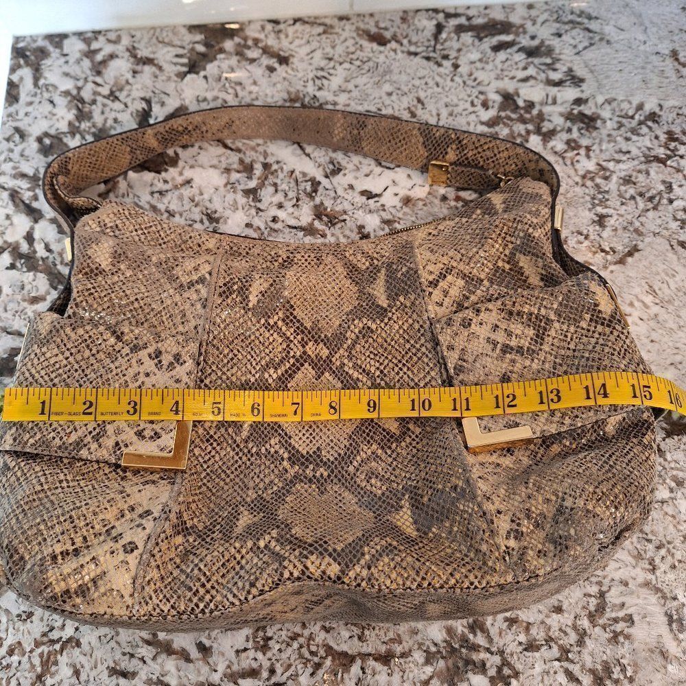 MICHAEL KORS BEVERLY PYTHON CREAM/BLACK EMBOSSED … - image 11